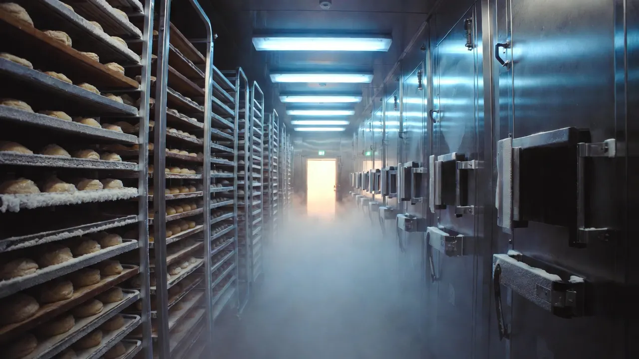 Kühlraumgasse mit Stikkenwagen in einer Bäckerei